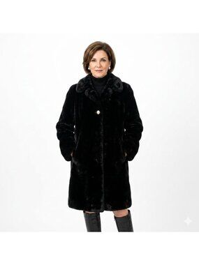 Vintage Boulevard East Black Vegan Faux Fur Coat Jacket Women Size M 80s 90s